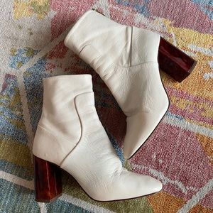 Topshop cream leather heeled booties